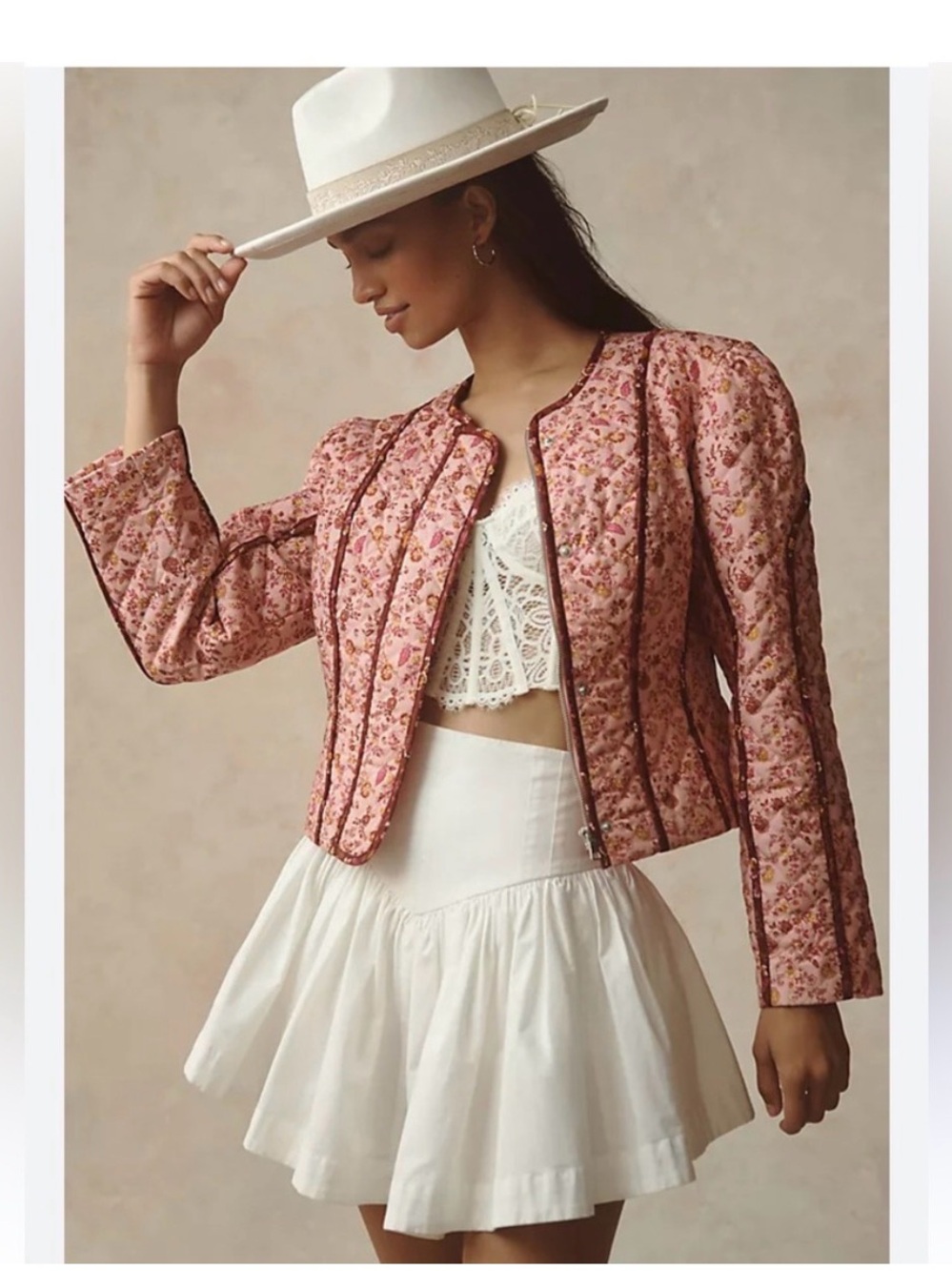 Avec Les Filles Pink Floral Quilted Jacket